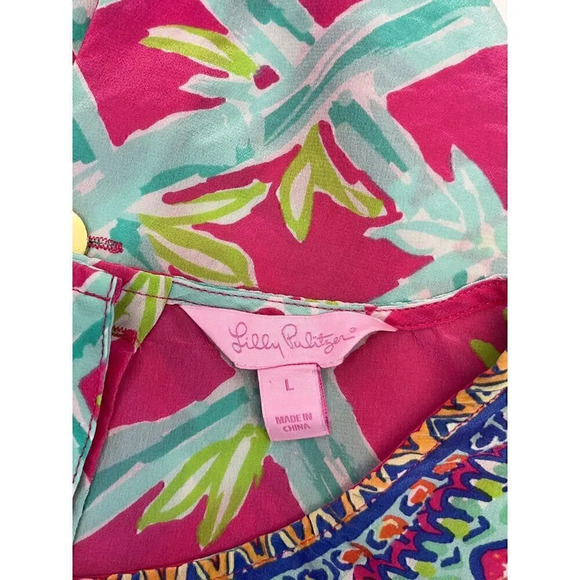 Lilly Pulitzer Womens L Silk Magenta Sleeveless Gold Accent Back Buttons - Picture 5 of 11